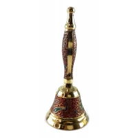 Колокольчик с ручкой с рисунком бронзовый Павлины на красном фоне (18х7,6 см)