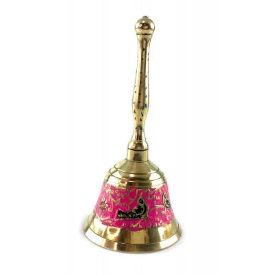 Колокольчик с ручкой с рисунком бронзовый Птицы на розовом фоне (12,5х6 см)