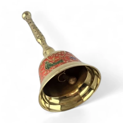 Колокольчик с ручкой с рисунком бронзовый Павлины на оранжевом фоне (12,5х6 см)