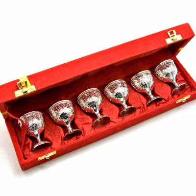 Рюмки бронзовые посеребренные (н-р 6 шт/30мл.)(37.5Х9х6 см) Бокалы бронзовые посеребренные (н-р 6 шт)(37.5Х9х6 см)(Velvet Box Goli Set Big-2 designs) код 25815