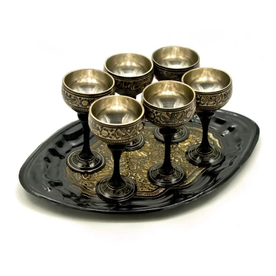 Рюмки бронзовые черные (н-р 6шт/50мл.)(h-11 см поднос 30х20 см) Рюмки бронзовые черные (н-р 6шт.)(h-11) (Goblet Set BD Med.-Pakeeza) код 25845