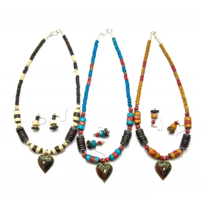 Ожерелье костяное с кулоном и серьгами код 25943