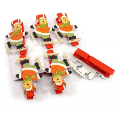 Украшалочки Олень прищепка дерево (н-р 6 шт) ЦЕНА ЗА НАБОР