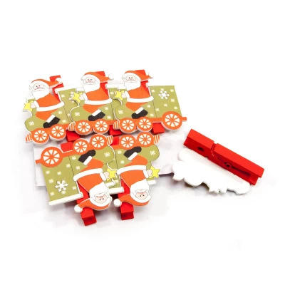 Украшалочки Дед мороз на поезде прищепка дерево (н-р 6 шт) ЦЕНА ЗА НАБОР