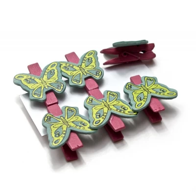 Украшалочки "Бабочки" прищепка дерево(н-р 6 шт) ЦЕНА ЗА НАБОР код 26027