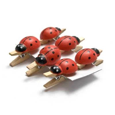 Украшалочки "Божья коровка" прищепка дерево (н-р 6 шт) ЦЕНА ЗА НАБОР код 26170
