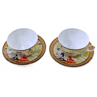 Сервиз фарфор (2JBS78) 2 чашки +2 блюдца Танцовщицы (210 мл)(h-6см,d-10см,d блюдца-15 см)