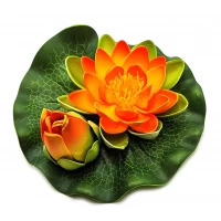 Цветок лотоса с бутоном плавающий алый(14 см)