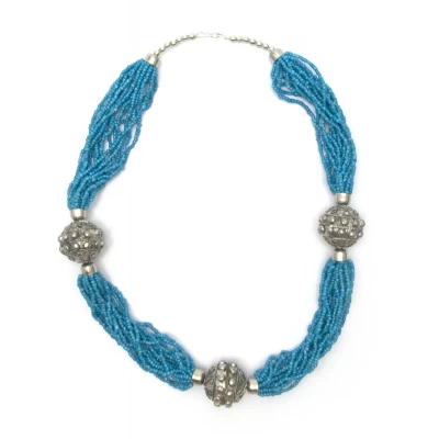 Ожерелье из биссера и металла Синее  (35 см)