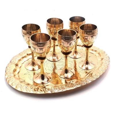 Рюмки бронзовые (н-р 6 шт./50мл.)(h-11,5 см поднос 30х21 см) Рюмки бронзовые (н-р 6 шт.) (Goblet Set Polish Med.) код 28266