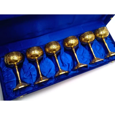 Рюмки бронзовые позолоченные(н-р 6 шт/80мл.)(h-11.5 см)(43х15х8 см) Бокалы бронзовые позолоченные(н-р 6 шт)(h-11.5 см)(43х15х8 см)(Med-5 Designs GOLD) код 28270