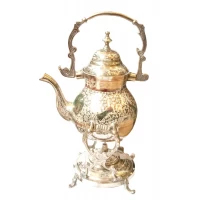 Чайник бронзовый с горелкой на подставке с цветным рисунком (30,5х19х16 см)
