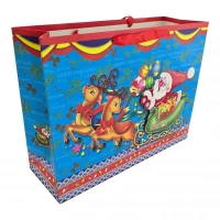 Пакет подарочный  с апликацией Новый год синий (36х27 см)