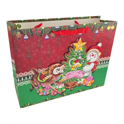 Пакет подарочный с апликацией Снеговик с елкой красный (36х27 см) Пакет подарочный с апликацией Снеговик с елкой красный (36х27 см)