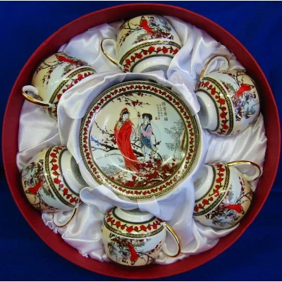 Сервиз круглый фарфор (110 мл)(6SCS102) 6 чашек+ 6 блюдец Сакура (h-5,5см, d-5см,d блюдца 11 см)