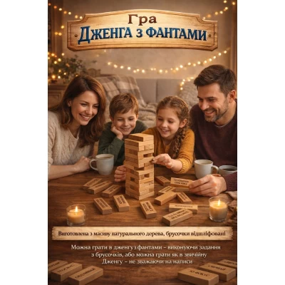 Игра настольная Дженга с фантамив мешочке, на украинском языке (60 брусков)(28,5х7х7 см )