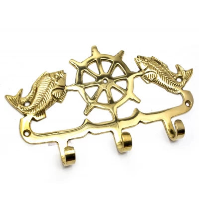 Вешалка-ключница Штурвал с рыбами бронза (19х10,5х2 см) Вешалка Штурвал с рыбами бронза (19х10,5х2 см)