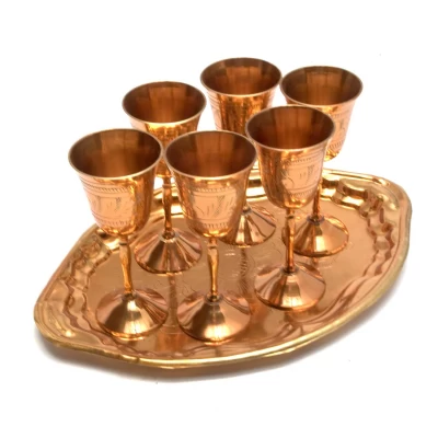 Рюмки бронзовые на подносе 'Медь'  (н-р 6 шт)(h-13 d-5,5 см)(80мл.)(поднос 30х20х1 см)