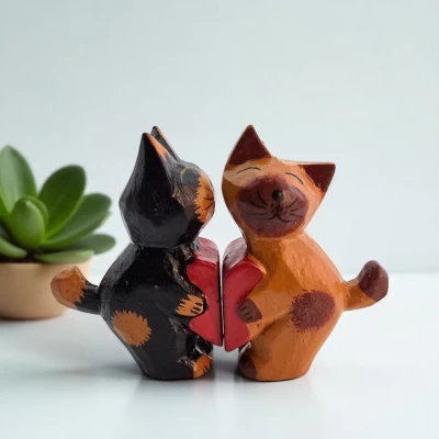 Кошки пара с сердечком дерево (13,5х8х3 см)
