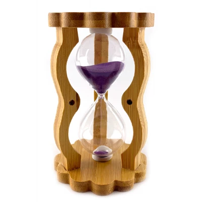 Часы песочные в бамбуке фиолетовый песок (10 мин) (14,5х8,5х5,5 см)