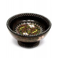 Конфетница расписная из цельного дерева  инкрустированная перламутром (d-24 h-13см)