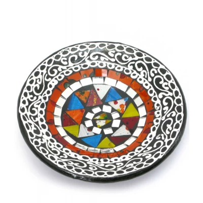 Блюдо терракотовое с мозаикой (d-14,5 см h-4,5 см)