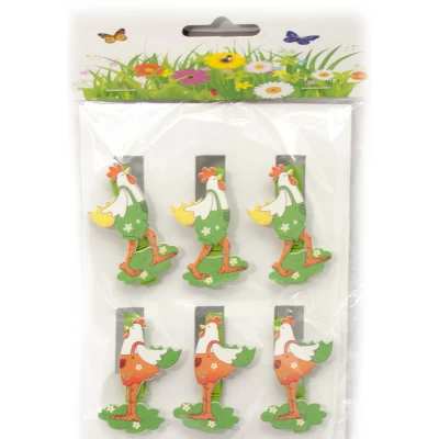 Украшалочки Петушок прищепка дерево(н-р 6 шт) ЦЕНА ЗА НАБОР