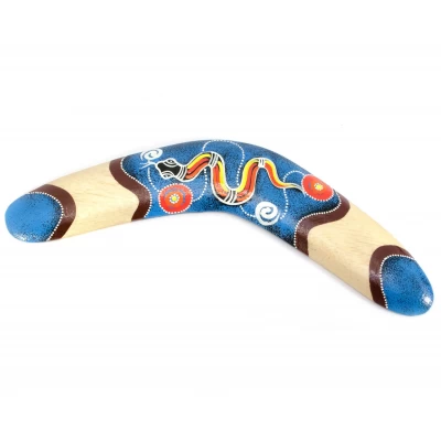 Бумеранг расписной дерево голубой (31,5х12х1 см)