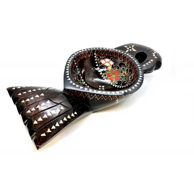 Братина Птица из цельного дерева  инкрустированная перламутром (34х16,5х6 см)B