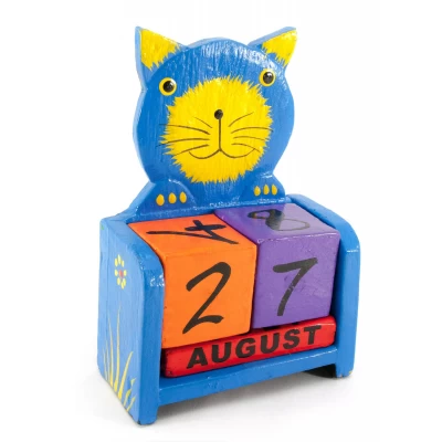 Вечный календарь Кот дерево синий (15х10х5 см) Календарь настольный 'Кот' дерево синий (15х10х5 см)