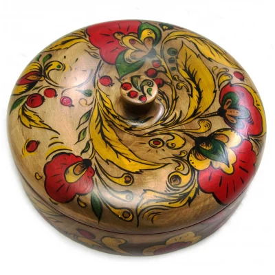 Шкатулка круглая, расписано вручную (d - 22см., h - 9см) Шкатулка круглая, расписано вручную (d - 22см., h - 9см)