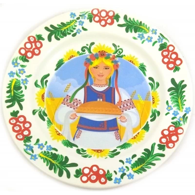 Тарелка Украинка с караваем расписано вручную (24 см)
