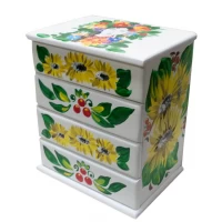 Шкатулка комод,Украинка с подсолнухами, белая, расписано вручную, массив дерева (22,5х15х26 см)