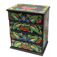 Шкатулка комод Цветы с калиной ,черная, расписано вручную массив дерева (22,5х15х26 см)