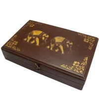 Футляр для бокалов резной Слоны массив дерева (37х24х8 см)