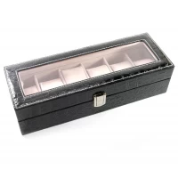 Шкатулка для часов тисненная черная кожа (30,5х11х8 см)