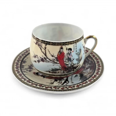 Сервиз фарфор (SCS102) 1 чашка+1 блюдце Сакура (110 мл)(h-5,2см, d-5,3см, блюдце d-11см)