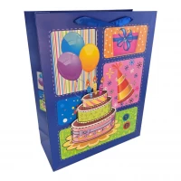 Пакет подарочный картонный с аппликацией Happy Birthday синий (30х38х12 см) Пакет подарочный картонный с аппликацией Happy Birthday синий (30х38х12 см)