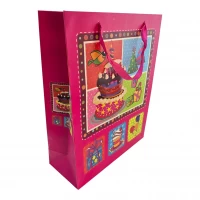 Пакет подарочный картонный с аппликацией Happy Birthday розовый (30х38х12 см)