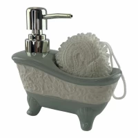 Диспенсер для мыла с мочалкой Ванна лазурный(14х14х7 см)