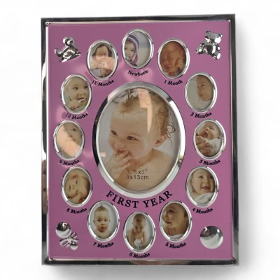 Фоторамка на 13 фото розовая Альбом новорожденного(9х13 см 2х3 см)(23,5х18,5х2 см)