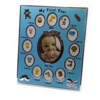 Фоторамка на 13 фото Альбом новорожденного голубой (фото 8,6х10,5 см 3,8х5,1 см)(30х25х1,5см)