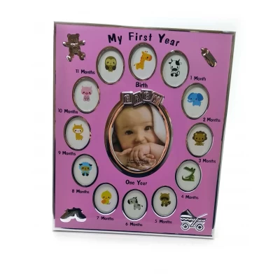 Фоторамка на 13 фото Альбом новорожденного розовый (фото 8,6х10,5 см 3,8х5,1 см)(30х25х1,5см)