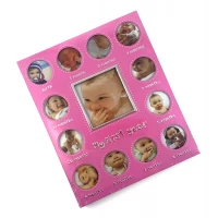 Фоторамка на 13 фото Альбом новорожденного розовая (фото 8,5х9 см 5х5 см)(30х25х1,5 см)