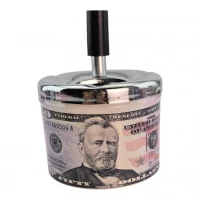 Пепельница с крышкой металлическая 50$ (d-9.5 см h-12 см)