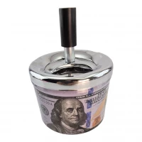 Пепельница с крышкой металлическая 100$ (d-9.5 см h-12 см)