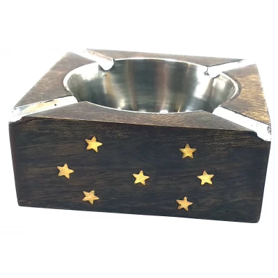Пепельница деревянная квадратная Звезды (10х10х4 см)