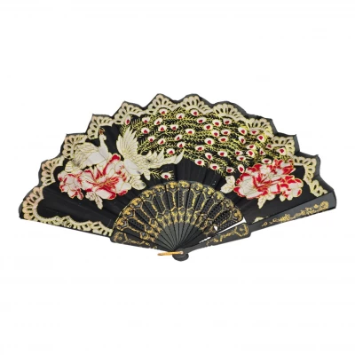 Веер  Павлины черный (23 см)