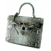 Сумочка из кожи питона серо-бирюзовая с замочком (25х27х11 см)