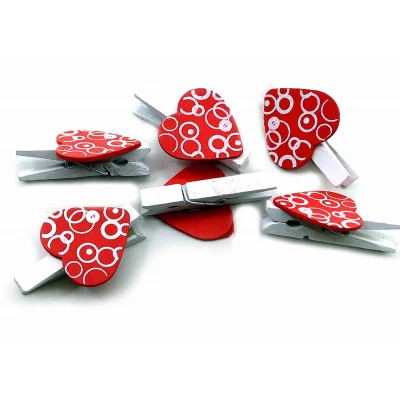 Украшалочки Сердечки прищепка дерево(н-р 6 шт) цена за набор